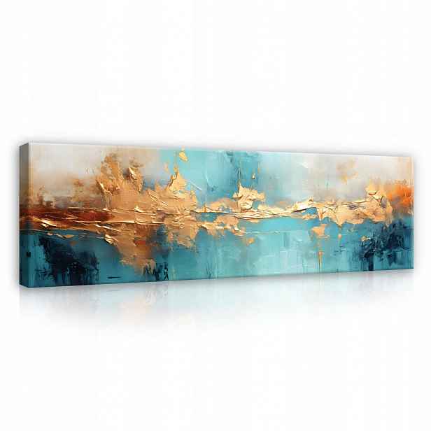 Wallarena ABSTRAKTNÍ modro-zlaté moderní obrazy do obývacího pokoje 145x45