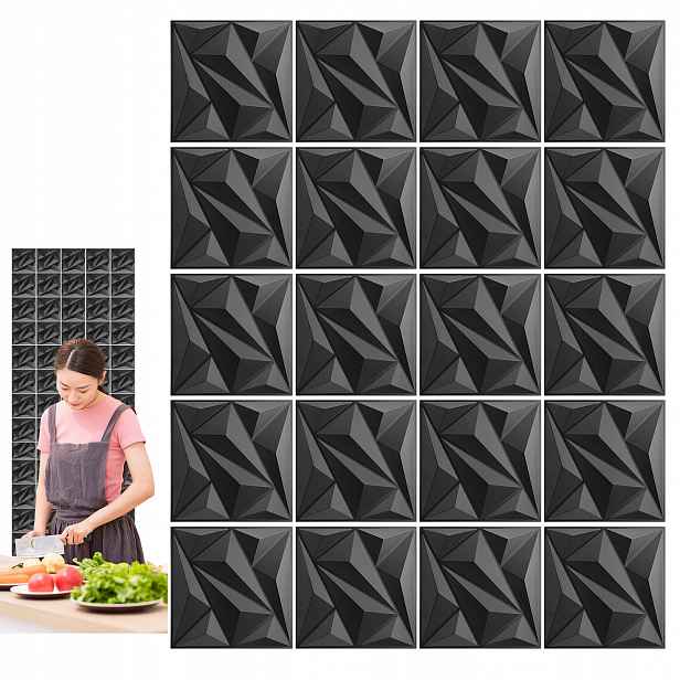 20 Ks Dekorativní 3D nástěnný stropní panel Kaseton 30x30 cm černý diamant