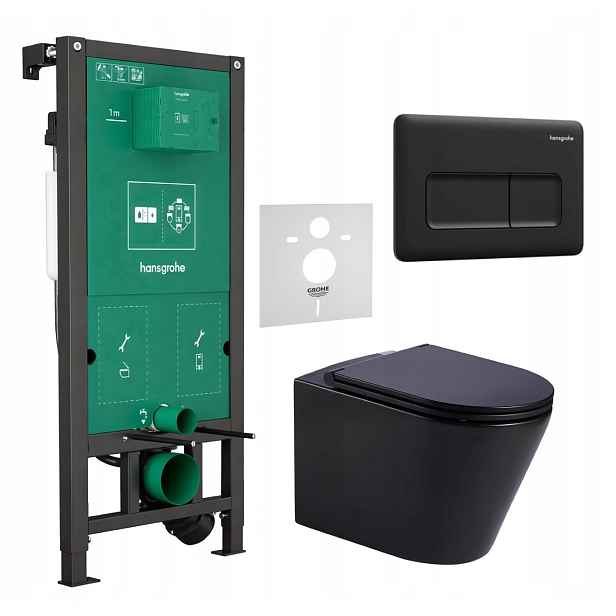 7v1 Sada Wc Stelaz Hansgrohe iFrame Wc Mísa Imprese Černá Tlačítko