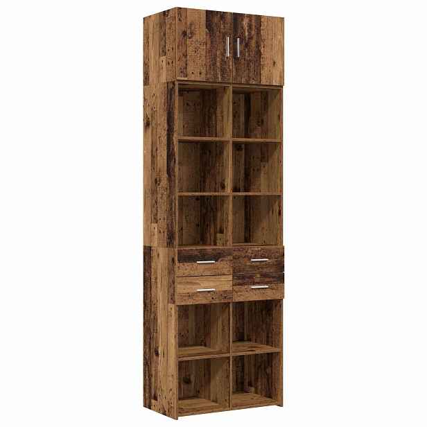 vidaXL Úložná skříň se policemi Staré dřevo 70 x 42,5 x 225 cm