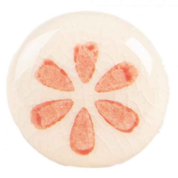 Béžová keramická knopka s oranž květem - Ø 3*3 cm / S3 cm Clayre & Eef