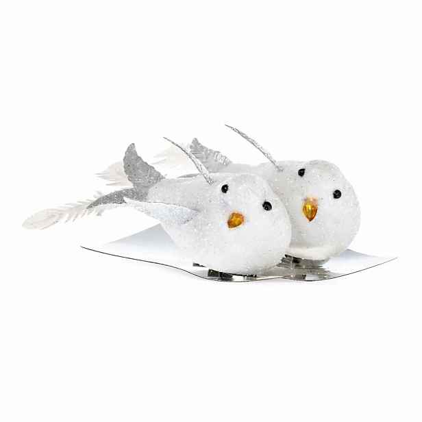 Vánoční dekorace ptáček 9 × 4 cm, bílý, balení 2 ks