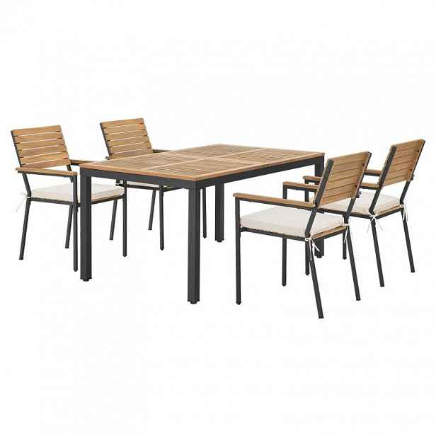 Zahradní set z akácie pro 4 osoby, černý kov, polstrování
