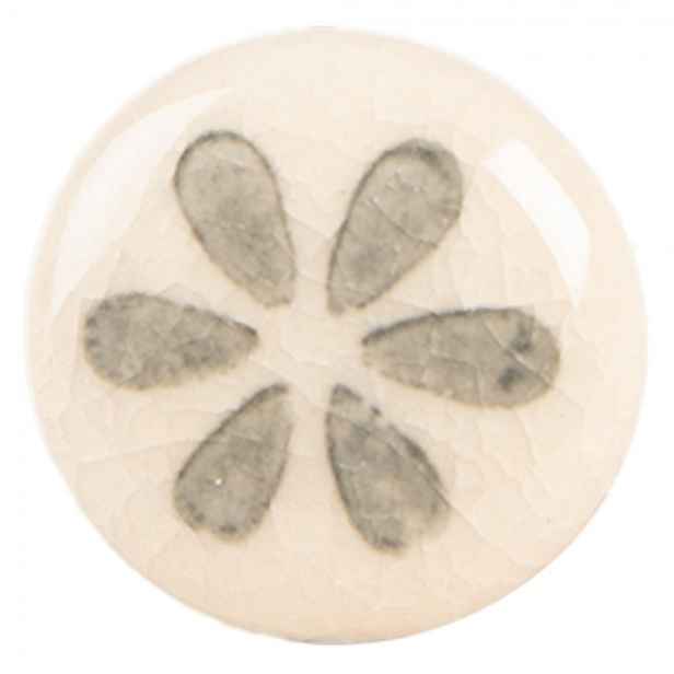 Béžová keramická knopka se šedým květem - Ø 3*3 cm / S3 cm Clayre & Eef