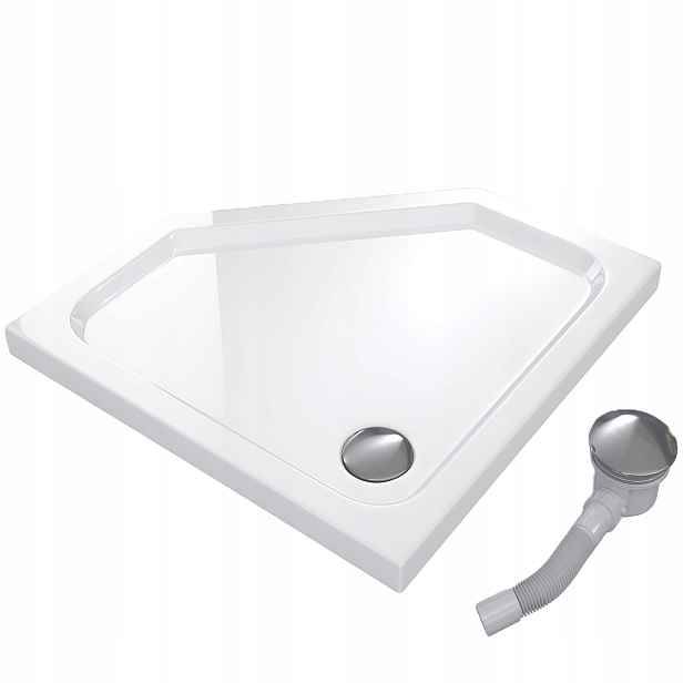 Pětiúhelníková Sprchová Vanička 80x80 Slim Nízká 5 CM Bílá Sifon