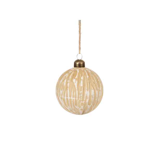 Skleněná vánoční ozdoba ANTIC WOOD 8 cm, béžová