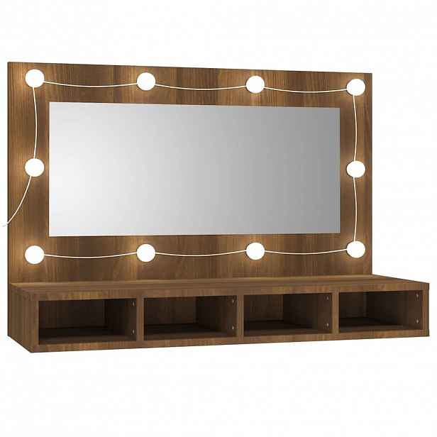 vidaXL Zrcadlová skříňka s LED hnědý dub 90 x 31,5 x 62 cm