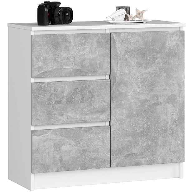 Ak furniture Komoda JERRY K 80 cm 1 dveře 3 zásuvky bílá/beton