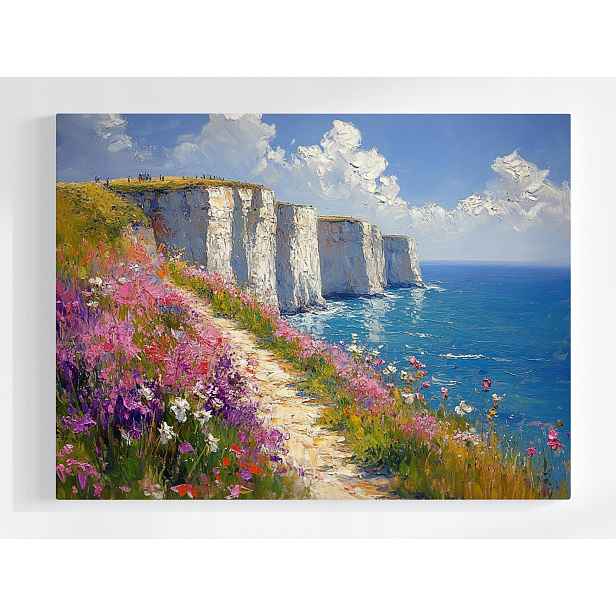 Obraz Na Plátně Canvas Útesy Dover Skály Květiny Louka Moře Léto 80x60