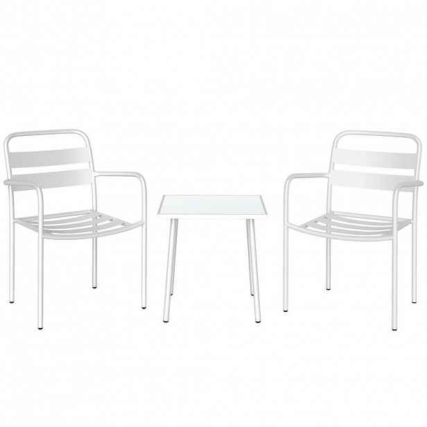 Outsunny BISTRO set 3dílný set Pozinkovaná ocel Tvrzené sklo Bílá