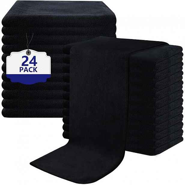 TEMU 6/24 ks Černé osušky do salonu, ultra měkké a savé ručníky do salonu, koupelny, spa, bazénu a domácnosti, 27 x 16 palců, černé