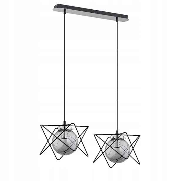 Moderní závěsná lampa, dvojitá, černá, chrom, skleněné koule do obývacího pokoje Alfa