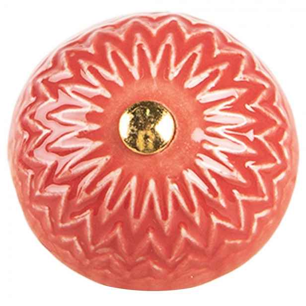Červená keramická knopka s ornamenty - Ø 4*3 cm / S3 cm Clayre & Eef