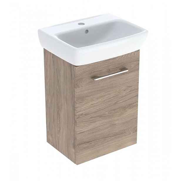 Geberit Selnova Square - Skříňka s umyvadlem, 45x65x32 cm, 1 dvířka, L/P, ořech hickory 502.748.00.1