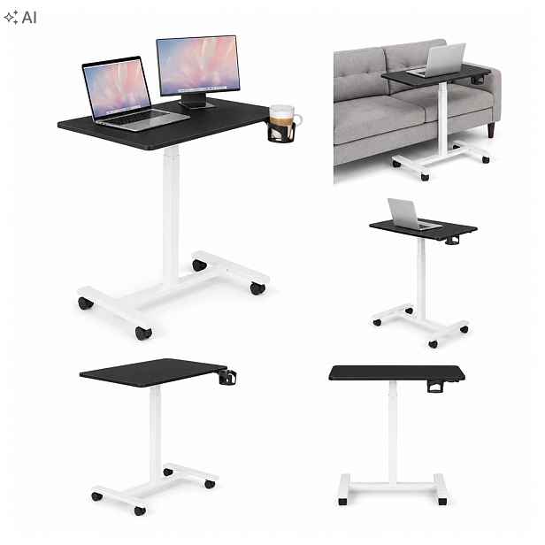 Mobilní nastavitelný psací stůl 70 x 48 cm s pneumatickým výškovým mechanismem