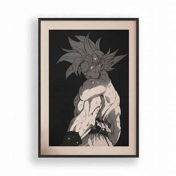 Obraz Dragon Ball Goku Styl Plakát Rámeček Dřevěný Černý 30x42 cm