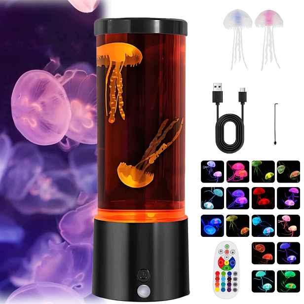 noční Led lampa s medúzou a pravou lávou pro akvárium s dálkovým ovládáním, kreativní