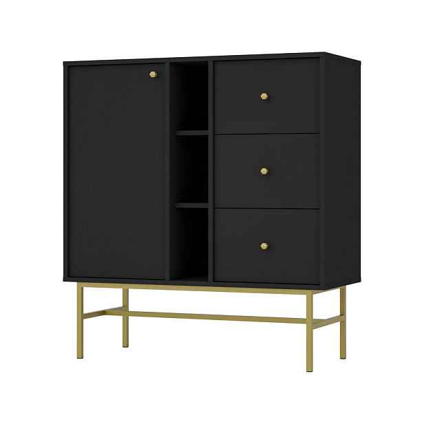 MASSENO KOMODA TORINO, 100/108/41 cm se 3 zásuvkami, počet dvířek: 1, grafitová