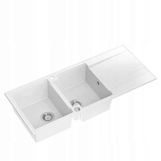 Quadron Dřez Evan 121 Dřez dřez Granit Bílý Ocel 116x50 cm