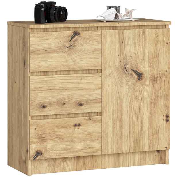 Ak furniture Komoda JERRY K 80 cm 1 dveře 3 zásuvky dub artisan