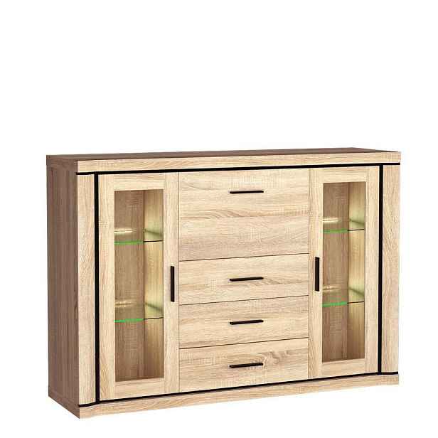 MASSENO KOMODA MALAGA, 157/111/45 cm se 3 zásuvkami a 3 dvířky, dub Sonoma