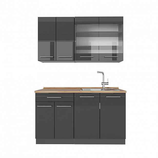 Vicco JEDNOTKOVÁ KUCHYNĚ Fame-Line Antracitový vysoký lesk 140 cm , PD Dub