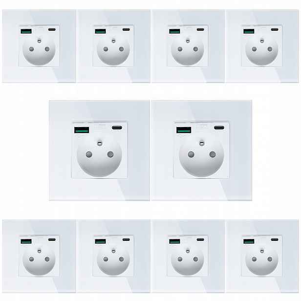 10 x Elektrická Zásuvka Nástěnný Kontakt S Vestavěnou Nabíječkou Usb Zásuvka