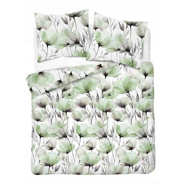 Povlečení 180x200 bílé s akvarelovými zelenými květy Floral Harmony