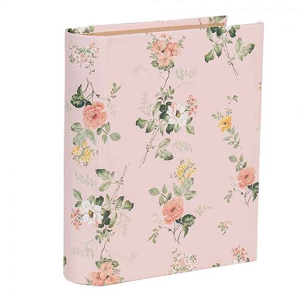 Růžový úložný box s květy ve tvaru knihy Book Van - 17*14*5 cm Clayre & Eef