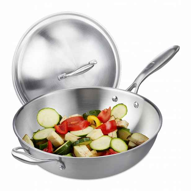 Wok z nerezové oceli s víkem 23 x 60 x 32 cm Relaxdays