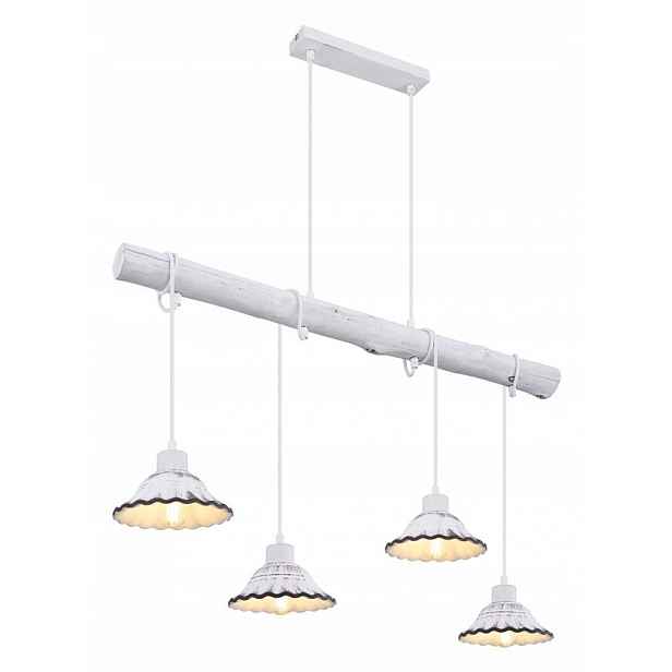 Bílá závěsná lampa Jowita s teplým leskem nad jídelním stolem Globo