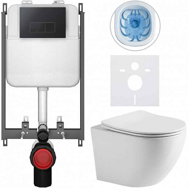 Kompletní WC set Basic/Cesso - bílá lesklá - WC tlačítko Modulo/Černá - pro zazdění - 49x36 cm - 8050BD85961