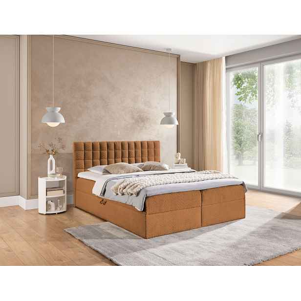 Manželská boxspringová postel 200x200 SALOMA - hnědá + topper