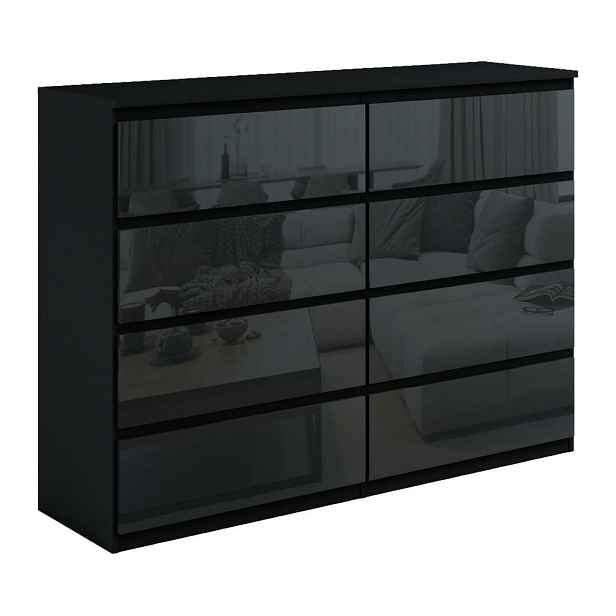 MASSENO KOMODA NUDO, 120/101,5/39 cm s 8 zásuvkami a dvířky, černá