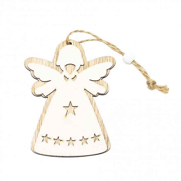 Vánoční dřevěná ozdoba na stromeček anděl 10 × 7,5 cm, závěsná