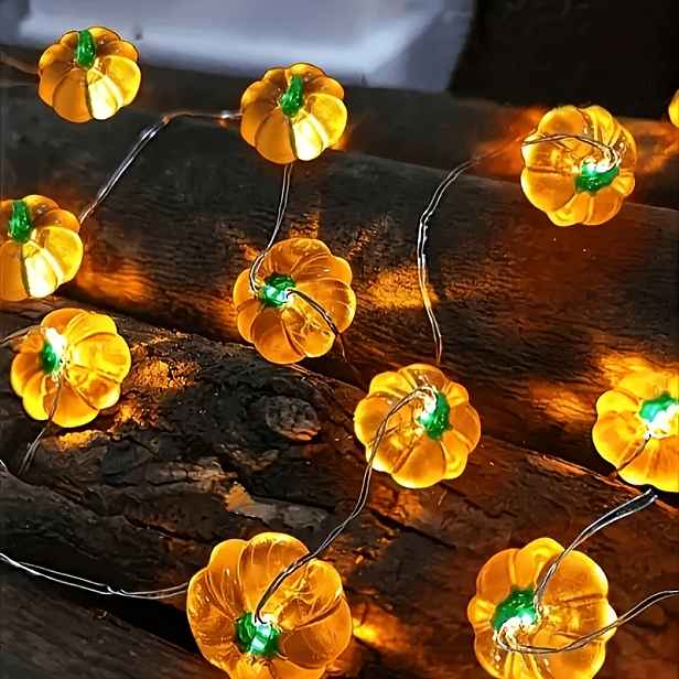 TEMU 1ks 20/30LED LED řetěz ve tvaru halloweenské dýně, na baterie, drátěné dekorativní světlo, vhodné pro oslavy Halloweenu, interiér, Den