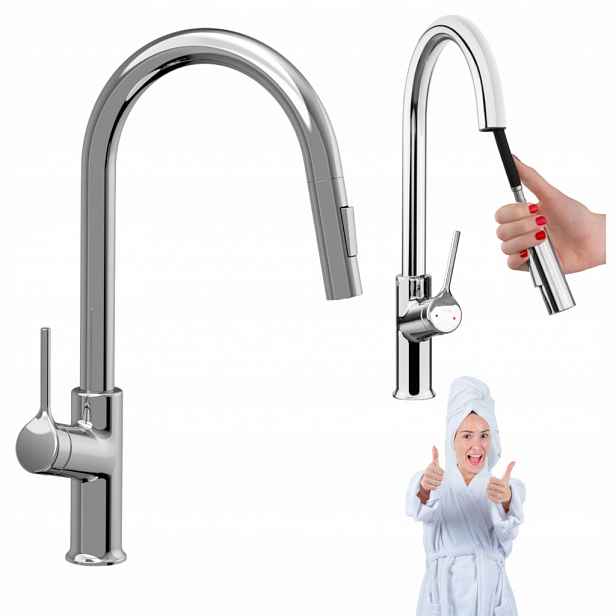 Kuchyňská stojánková dřezová baterie s vytahovací sprškou Farsala chrom