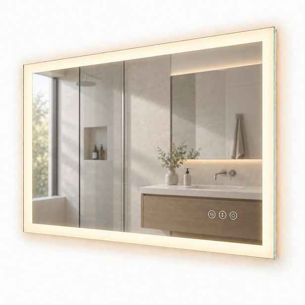 Relaxdays ZRCADLO stříbrné koupelnové LED se zásuvkou 100x60 cm
