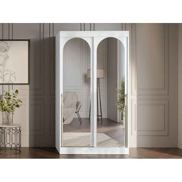 Šatní skříň se zrcadlem 120 cm IVAFE - bílá / zlatá