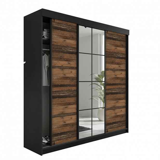 Kier Furniture POSUVNÁ ŠATNÍ SKŘÍŇ LAMARO 200x205x59cm - Černá & Old Style