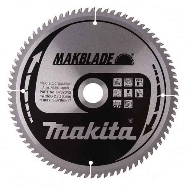 Makita B-32845 pilový kotouč 260mm*2,3*30mm 80 Wz Hm Makblade, (old=B-09070
