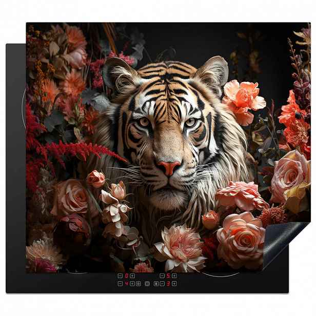 MuchoWow KRYT NA INDUKČNÍ DESKU Tygr - Zvíře - Příroda - Květiny - Botanické motivy 60x52 cm