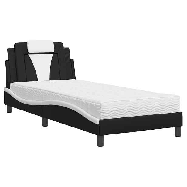 vidaXL Postel Viana s matrací černá a bílá 90 x 190 cm umělá kůže