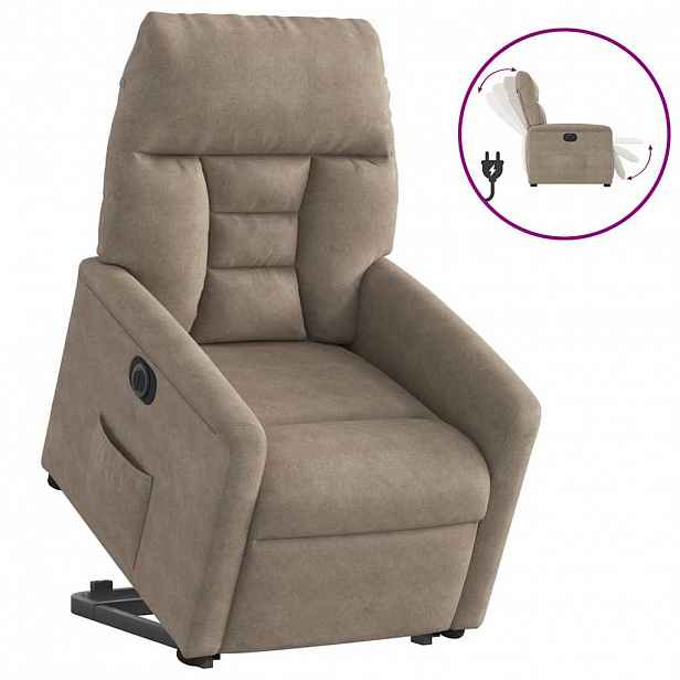vidaXL Elektrické zvedací polohovací křeslo taupe látka z mikrovlákna