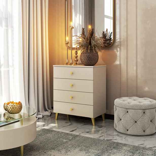 Designová šuplíková komoda MAVRIEL - kašmírová / zlatá