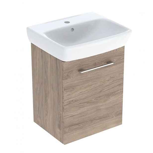 Geberit Selnova Square - Skříňka s umyvadlem, 50x65x38 cm, 1 dvířka, L/P, ořech hickory 502.752.00.1