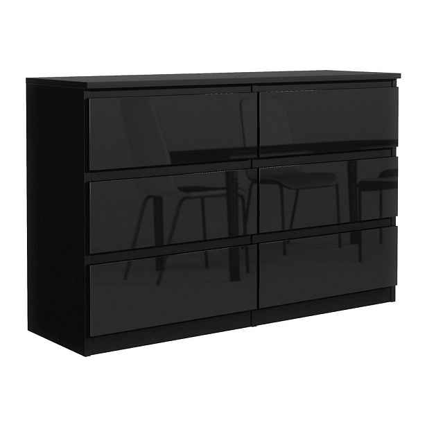 MASSENO KOMODA NUDO, 120/78,5/39 cm s 6 zásuvkami a dvířky, černá
