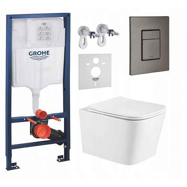 Podomítkový Wc set Grohe s mísou Alba a tlačítkem grafit, kartáčovaný
