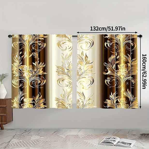 TEMU 2 kusy elegantních zlatých listů - 100% polyester, filtrující světlo, moderní ložnici, kuchyň a kavárnu, styl s kapsou na tyč, lze prát v pračce