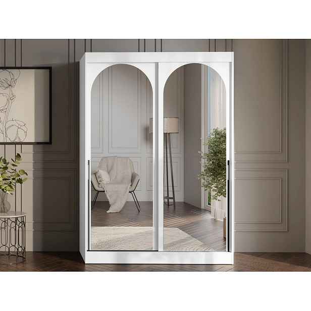 Šatní skříň se zrcadlem 150 cm IVAFE - bílá / černá